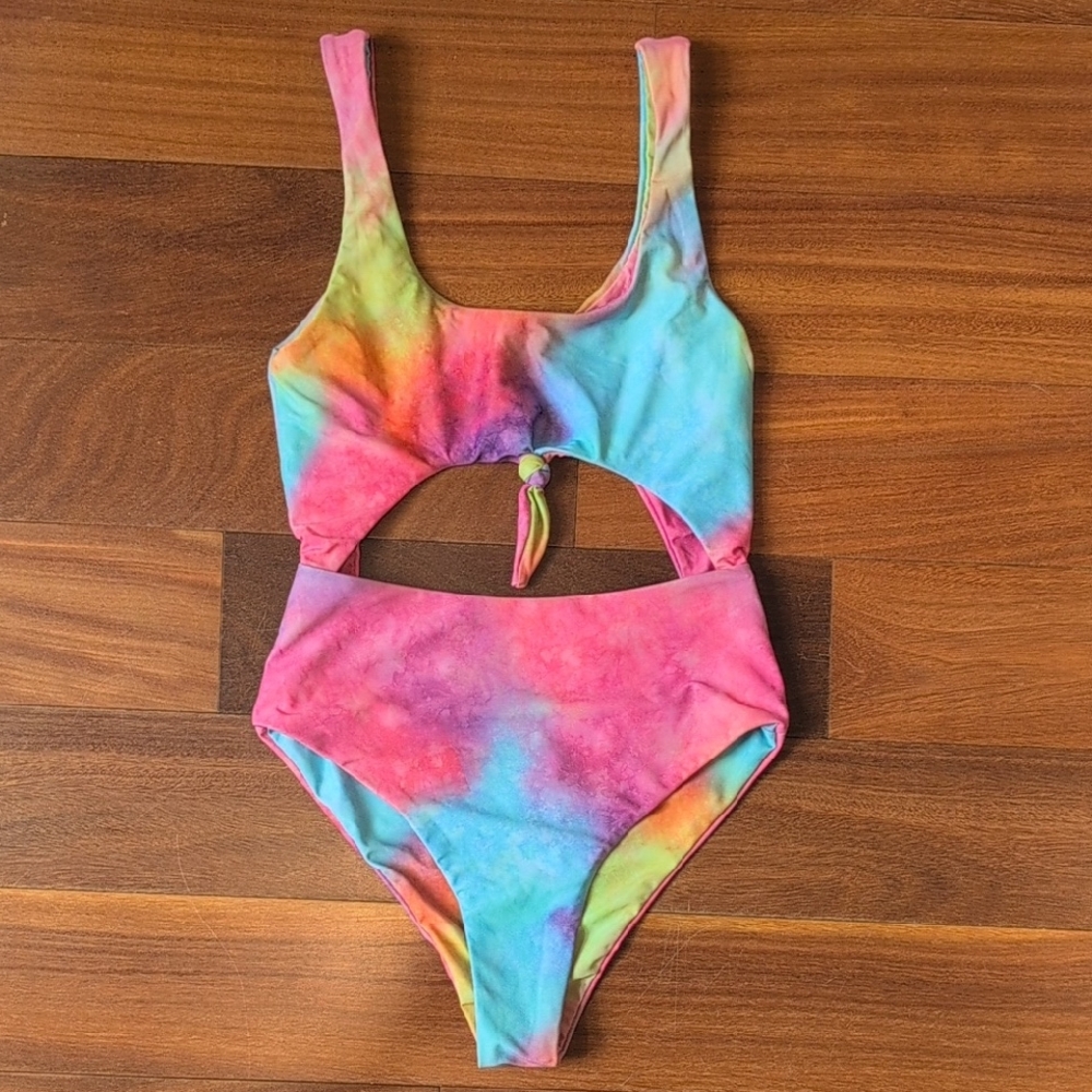 ZAFUL Women's Tie Knot Front Ribbed High Waisted Cut Out One Piece Swimsuit